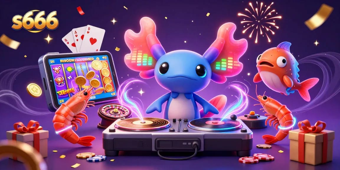Experience the vibrant gaming world of s666 with a colorful DJ and lively sea creatures.