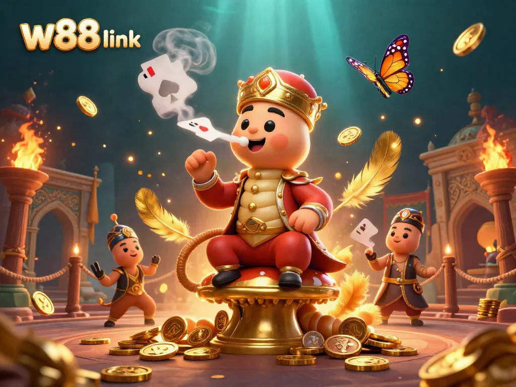 Experience the vibrant w88 link in this playful 3D render showcasing a caterpillar and exciting casino elements.
