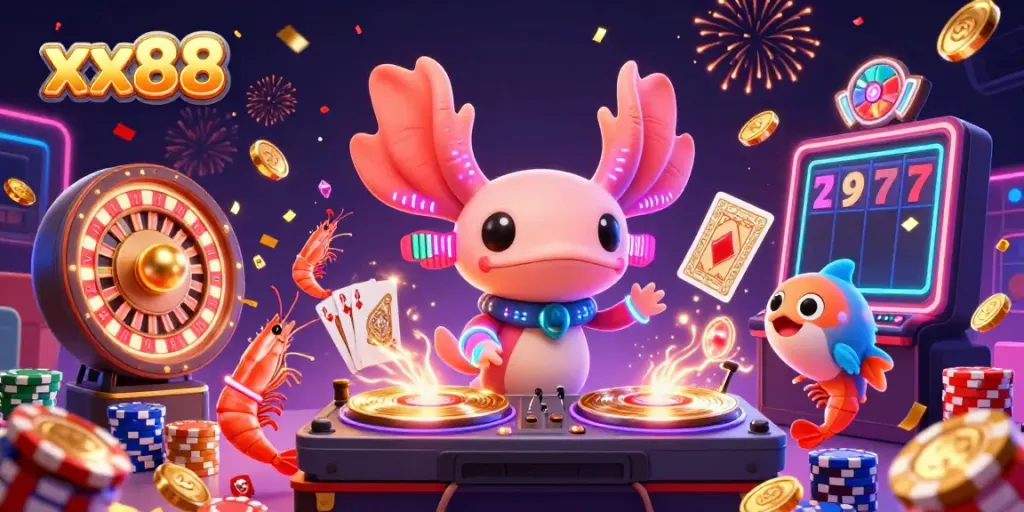 Experience thrilling gaming action at xx88 with vibrant characters and exciting casino elements.