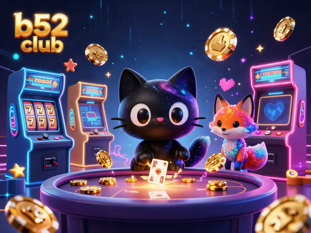 Engage with the thrilling b52 club, where a cosmic casino scene comes alive with a black hole cat and vibrant gaming elements.