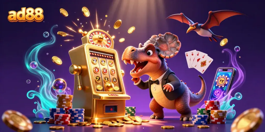 ad88 slot machine chaos as dinosaurs win jackpots and coins fly everywhere
