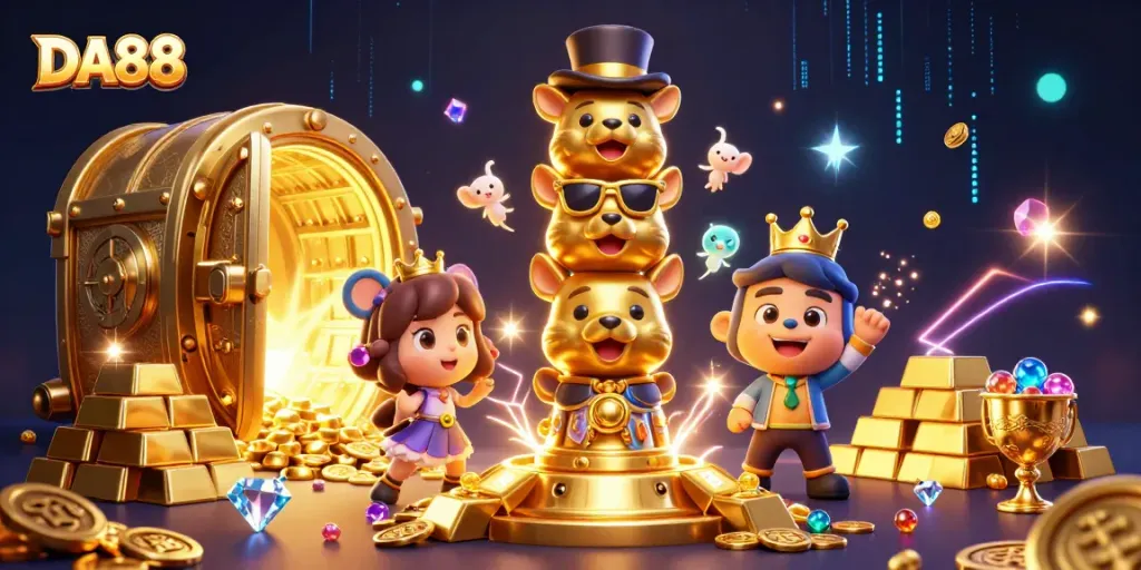 Experience thrilling gameplay at DA88 with vibrant casino highlights and dynamic treasure elements.