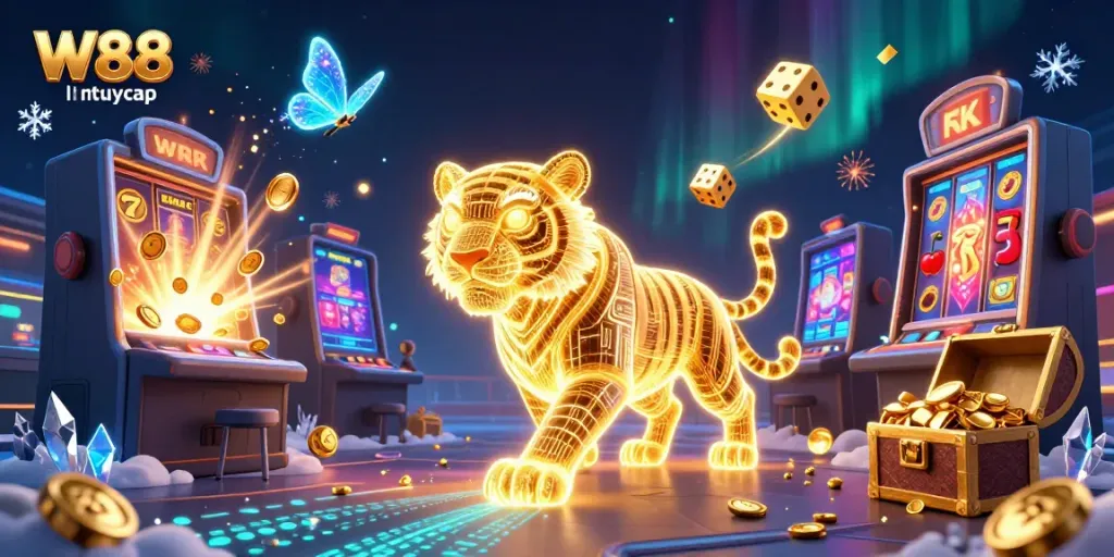 Experience thrilling gameplay with vibrant "W88 link truy cập" in a dynamic 3D casino scene.