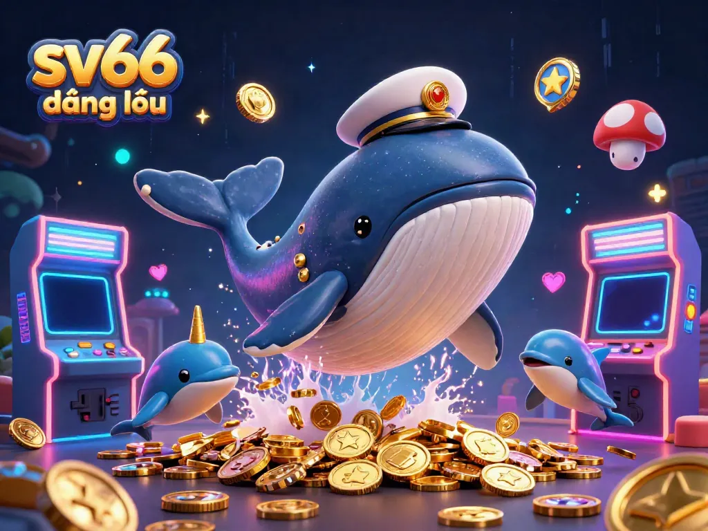 Experience sv66 đăng nhập with a whale and playful dolphins amidst sparkling casino coins.