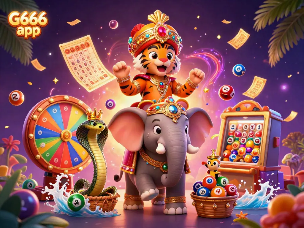 Experience winning moments with the G666 app in this vibrant casino-themed illustration.