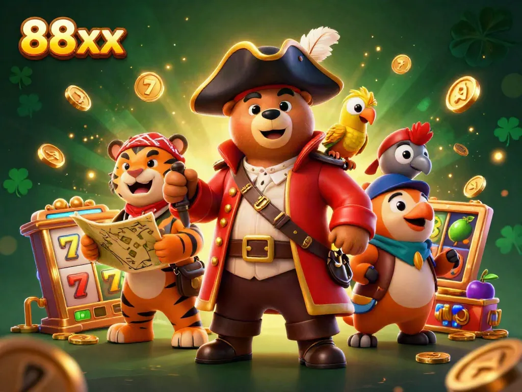 Spin the reels with excitement at 88xx, featuring a colorful casino adventure with treasure elements.