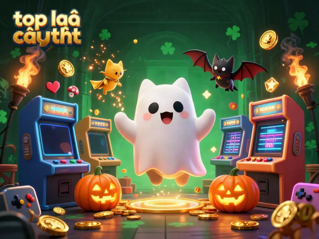 Enjoy gaming at the top nhà cái uy tín with a fun 3D ghost cat and casino elements.