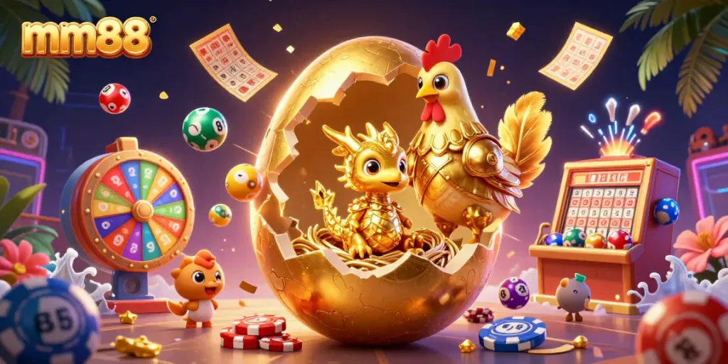 Engage in thrilling gaming experiences at mm88 with vibrant lottery balls, golden tickets, and a mesmerizing crystal dragon.