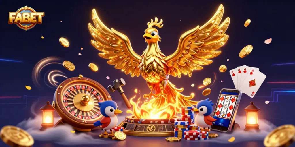 Engage in thrilling gameplay at FABET with a molten golden phoenix and dynamic casino elements.