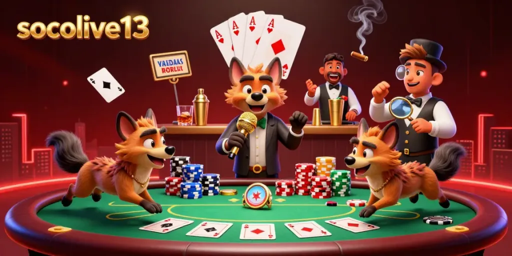 Socolive13 showcases dynamic hyenas in a comedy casino performing thrilling antics, enhancing your gaming experience.