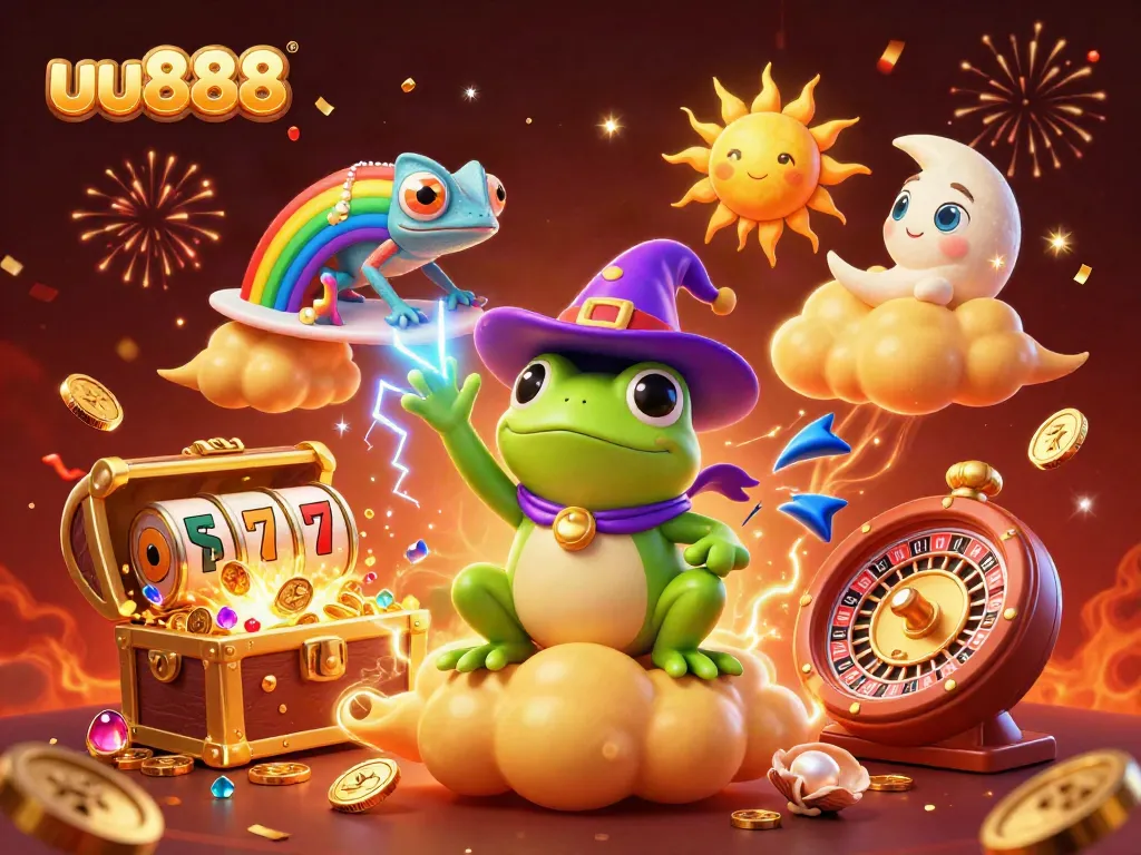 Experience the excitement of uu888 with a vibrant 3D casino illustration featuring magical elements.