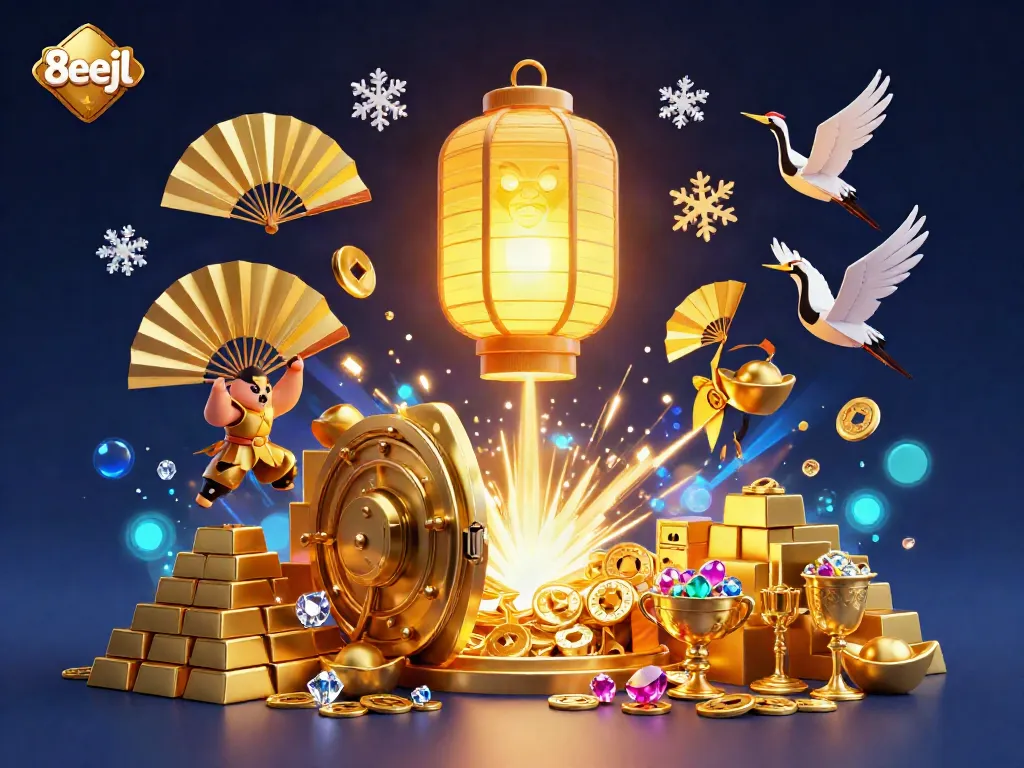Experience the enchanting 8eejl casino world with vibrant golden symbols and mystical treasures.