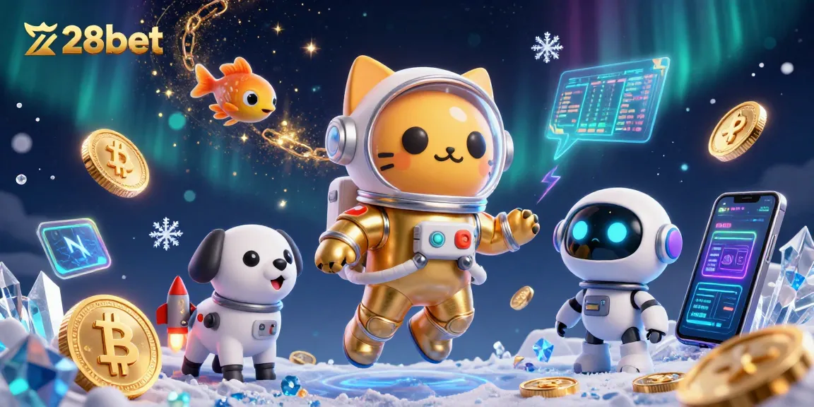 Engage in thrilling gaming experiences at 28bet with vibrant casino elements in a space-themed digital illustration.