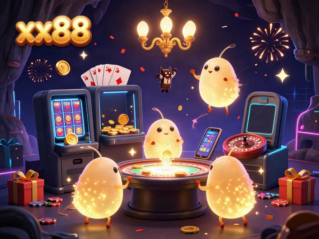 Experience the vibrant xxx88 casino scene, with glowworms lighting up a unique cave setting filled with games.