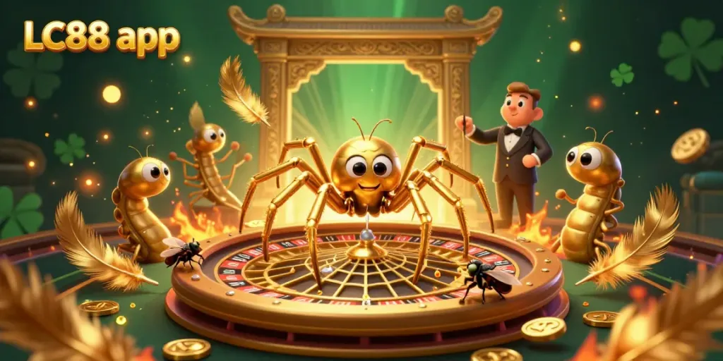 Place bets with the LC88 app in a lively 3D casino scene featuring vibrant characters and dynamic elements.