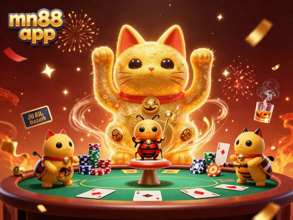 Experience the thrill of mn88 app with dynamic casino symbols in a lively festive scene.