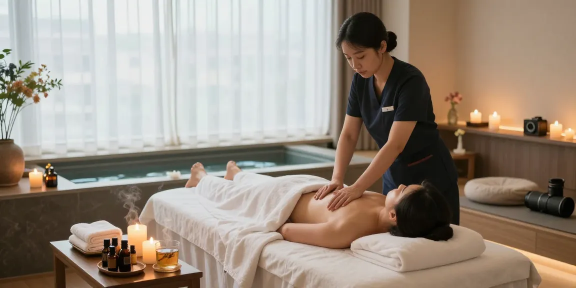 Relaxing 강남출장안마 experience with massage therapist in upscale spa setting.