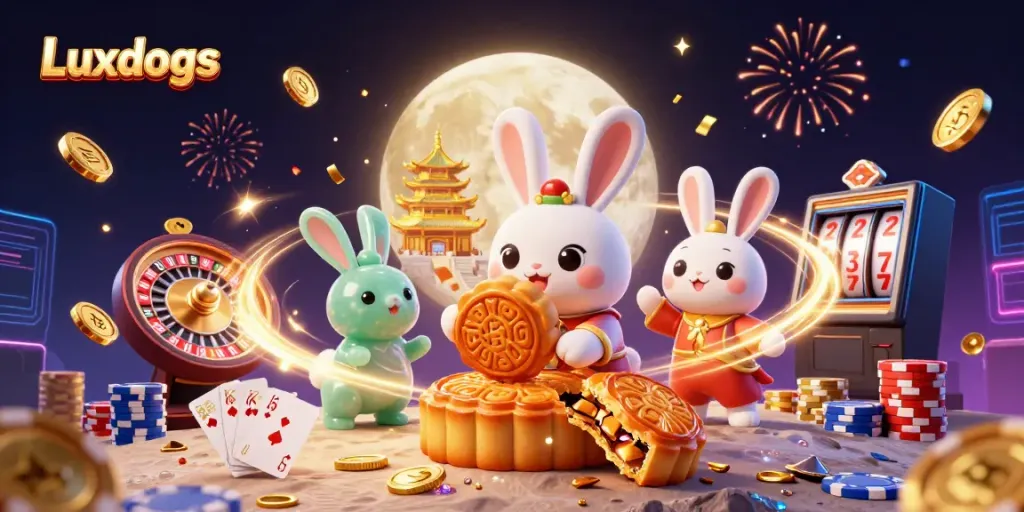 Join the Luxdogs adventure of lunar gaming with vibrant poker chips and coins!