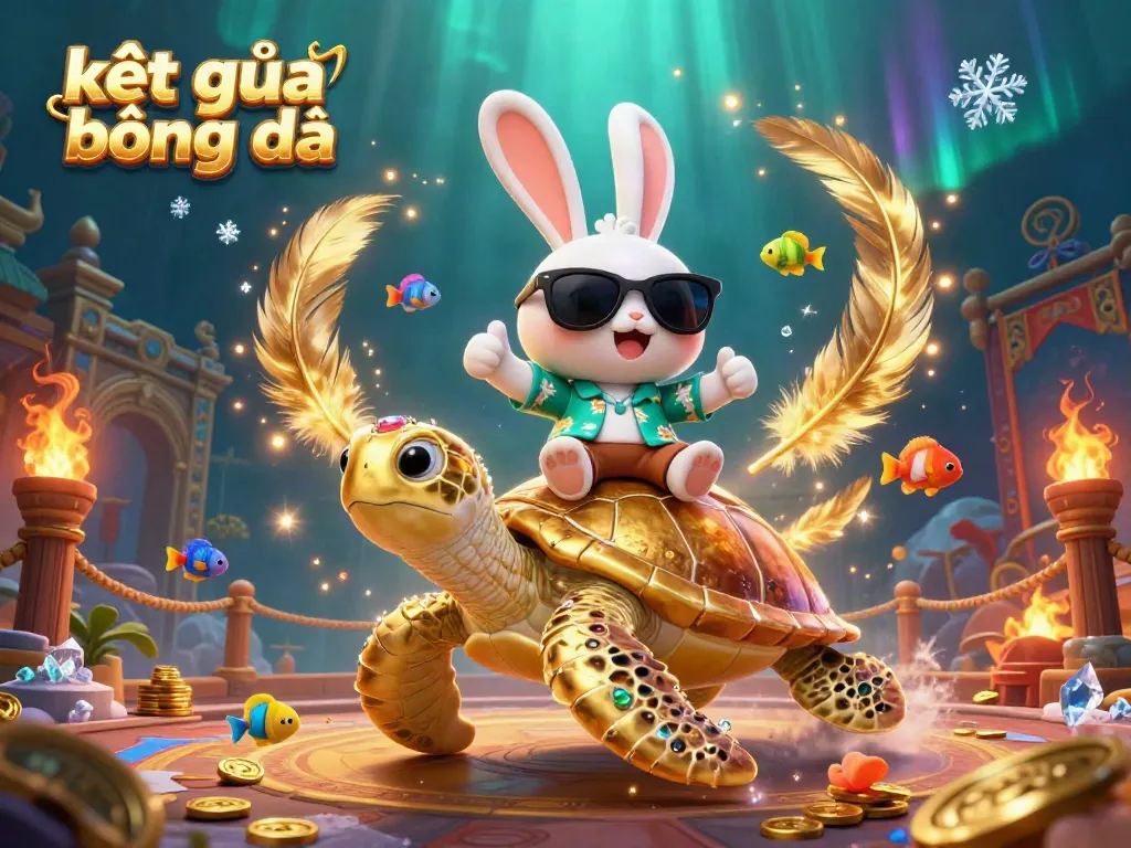 Follow the kết quả bóng đá alongside a cheerful rabbit and a majestic turtle in a vibrant underwater scene.
