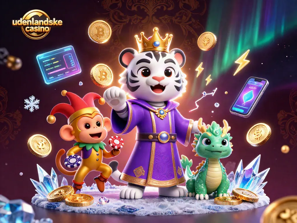 Experience the excitement of udenlandske casino with a stunning 3D illustration featuring a royal tiger and playful monkey.